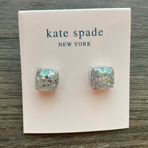 Kate Spade Glitter Stud Earrings in Silver Opal Glitter - Picture 2 of 5